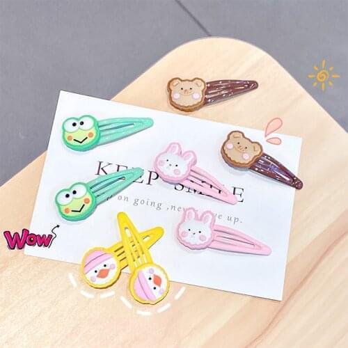 1Pair New Girls Cute Candy Color Cartoon Bear Rabbit Hair Grip Sweet BB Side Bangs Hairpins Headband Fashion Hair Accessories