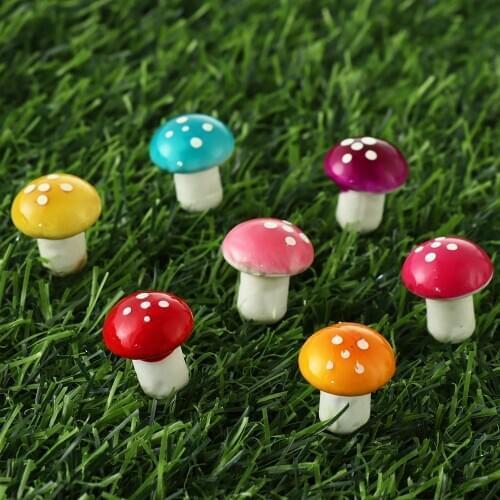 10PCS Mini Artificial Foam Miniature Figurine Mushroom Stakes Potted Plants Moss Decoration Resin Garden Ornament Crafts