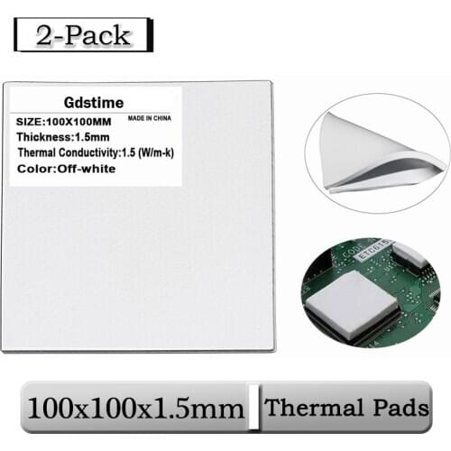 2 Pcs Gdstime 100x100x1.5mm 0.15cm White Thin Thickness CPU Cooler Pad 100mmx1.5mm 15mm Cooling Conductive Silicone Thermal Pad