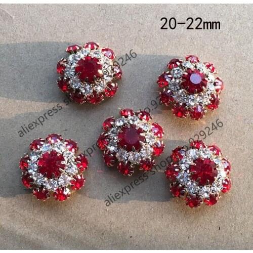 2pcs/lot 22mm red crystal rhinestone gold button small flower decorative metal button for over coat sweater clothing decoration