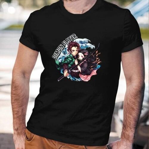 2021 Funny Anime Demon Slayer T Shirt Men Vogue Kamado Tanjirou and Nezuko Printed Tee Japanese Manga Aesthetic Streetwear Male