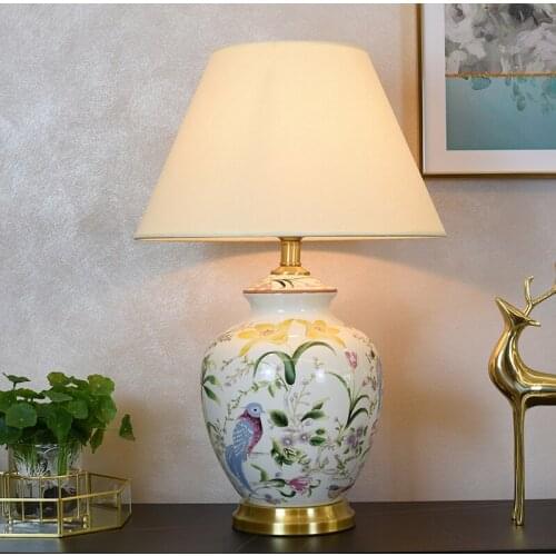 40x62CM American Flower and Bird Ceramic Table Lamp Living Room Sofa Corner Home Decorative Lamp Bedroom Bedside Vase Lamp