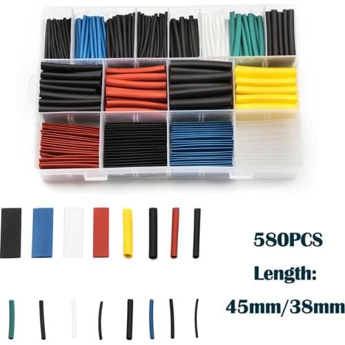 580PCS 1.0-10.0mm Polyolefin 2:1 Heat Shrink Tubing Tube Sleeving Tube Assortment Multi Color Sleeving Wrap Wire Kit tubes Kits