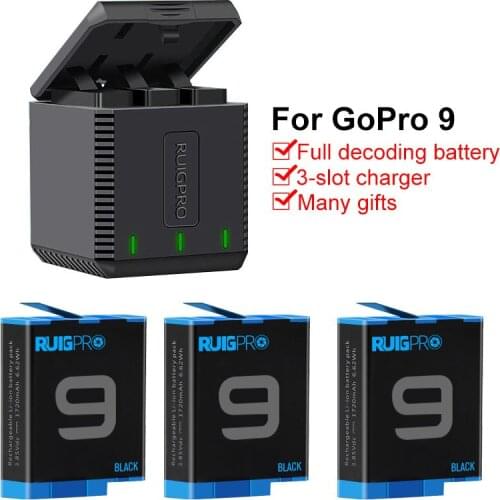 Bateria go pro hero 9 black battery batterie + 3-slot charger for Gopro Go pro hero 9 hero9 black camera accessories