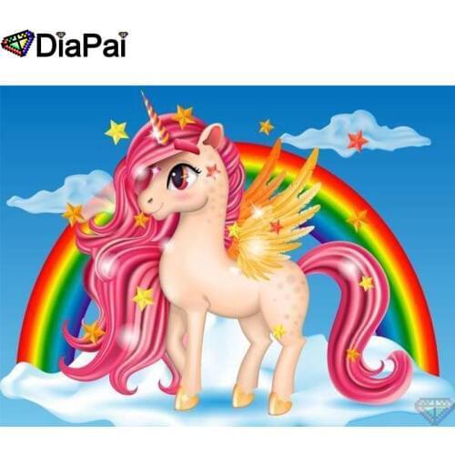 DIAPAI 5D DIY Diamond Painting 100% Full Square/Round Drill "Horse rainbow" Diamond Embroidery Cross Stitch 3D Decor A23946