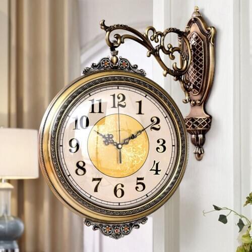 Large Vintage Silent Wall Clock Decor Antique Double Sided European Garden Clock Living Room Relogio Parede Home Decor Clocks