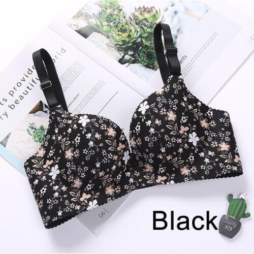 Women Floral Push Up Seamless Sexy Lingerie Flower Print Gathered Bras One-Piece Underwear
