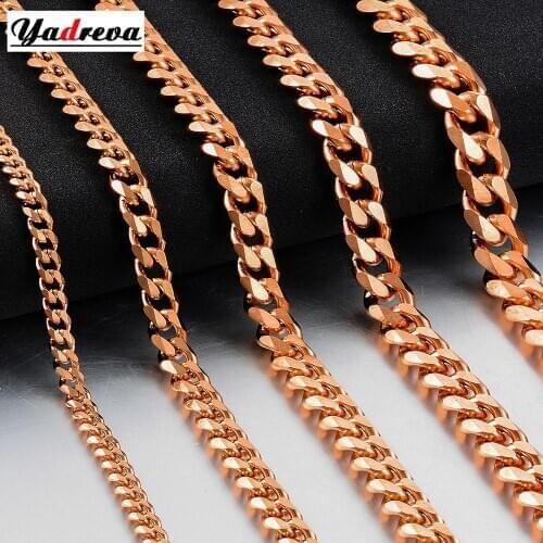 Stainless Steel 3.5mm / 5mm / 7mm Cuban Chain Rose Gold Waterproof Mens And Womens Necklace Jewelry