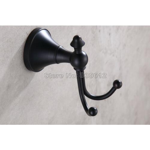 Black Oil Rubbed Bronze Wall Mounted Bathroom Shower Towel Coat Hooks Dual Robe Hook Hanger Wba857