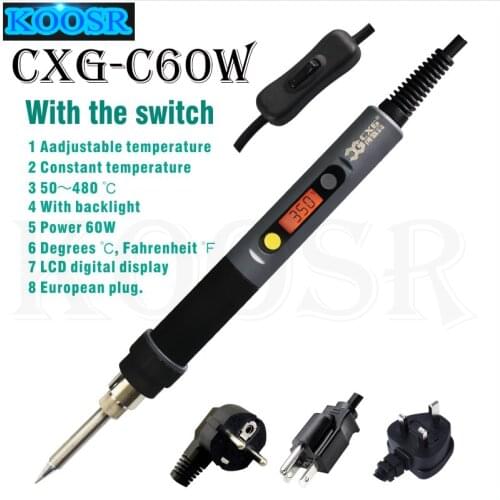 CXG C60W Digital Electric Soldering Iron LCD Adjustable Temperature NCT Digital Electric Soldering Station EU Plug With Swtich