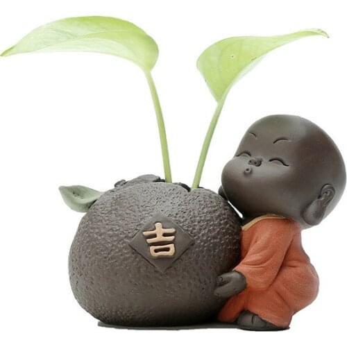 Flower Arrangement Lovely Purple Sand Little Monk Tea Pet Ornaments Creative Tea Set Decoration Mini Tea Pet Vase