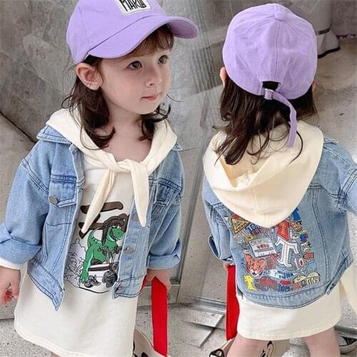 Spring Autumn Graffiti Print Kids Girls Denim Jacket Coats Korean Children Denim Jacket Girl Baby Kids Cardigan Jacket Clothes