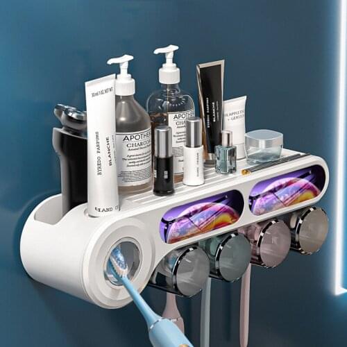 Toothbrush Holder For Restroom Multifunction Wall-mounted Electric Toothpaste Dispenser Automatic Toothpaste Squeezer Punch-free