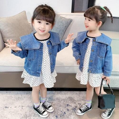 Girls Babys Kids Coat Jacket Outwear 2021 Navy Collar Jean Autumn Thicken Warm Overcoat Top Sport Cardigan Childrens Clothing