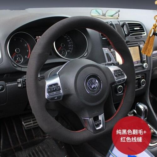 For Volkswagen Sagitar Passat Scirocco T-ROC Bora Touran Touareg DIY Customized black suede leather special steering wheel cover