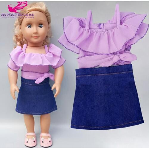 Baby doll jeans dress fit for 43cm baby new born doll clothes 18 inch american doll clothes dress set kids gift