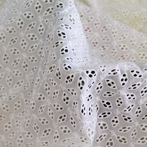 Cotton Fabric 1 yard Ivory Embroidered Cloth Blouse Shirt Top Dress Sewing Material 130cm 51" Wide M4F263