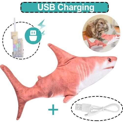 With Lights Without Lights Two Toy Sharks Electric Fish Cat Toy Realistic Moving Kitten Interactive Dancing Wiggle Fish Toys