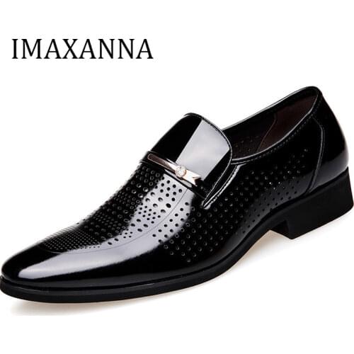 IMAXANNA 2020 Men Leather Shoes Hollow Out Breathable Brand Mens Dress Shoes Business Oxford Men Office Shoes Leather Spring