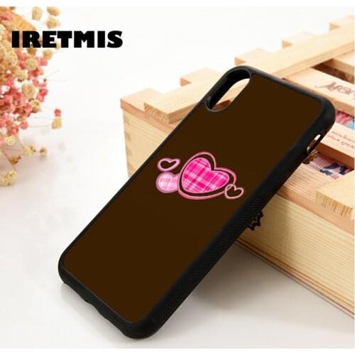 Iretmis 5 5S SE 6 6S TPU Silicone Rubber Phone Case Cover for iPhone 7 8 Plus X Xs 11 12 MINI Pro Max XR Brown Pink Hearts