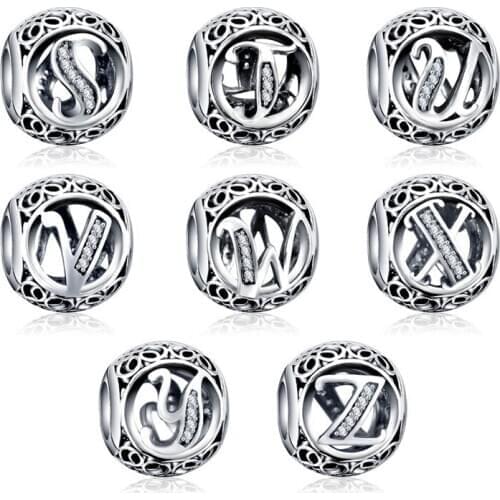LByzHan Genuine 925 Sterling Silver Alphabet Letters K Round Metal Beads for Women Jewelry Making Retro Design bijoux C738