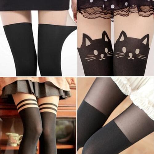 Hot Female Fake Thigh High Tube Stitching Open File Stockings Anime Lolita Tights Women Flesh Light Stocking Tattoo Pantyhose