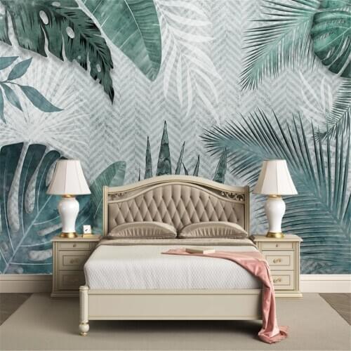 Milofi custom 3D photo wallpaper Nordic minimalist hand-painted tropical rainforest leaves small fresh bedroom background wall