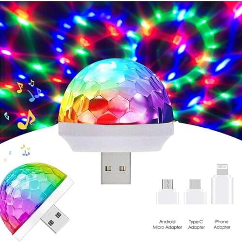 6pcs Portable Mini LED Small Magic Ball With 3 Adapter USB Cell Phone DJ Stage Lights Sound-control Light Ball For Party