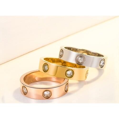 Fashion Stainless Steel Rose Gold Love Ring Ladies Men Couple Crystal Ring Luxury Brand Jewelry Engagement Wedding Gift Ring