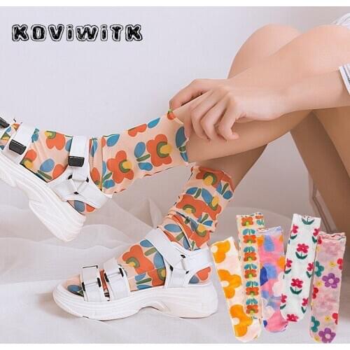 Fashion Cotton short socks women bloom Flower Plant Female Casual thick sock ladies Funny black new Harajuku creative spring sox