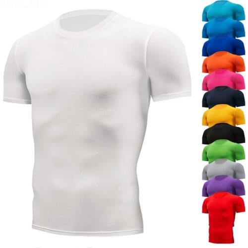 SONECHOKI Compression Running Shirt Men Soild Short Sleeve Sportswear for Male Gym Clothing Fitness Training Workout Muscle Top