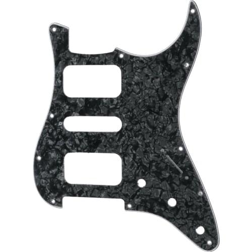 Musiclily Pro 11 Holes Round Corner HSH Strat Pickguard for American/ Mexican Fender Standard Stratocaster, 4Ply Black Pearl