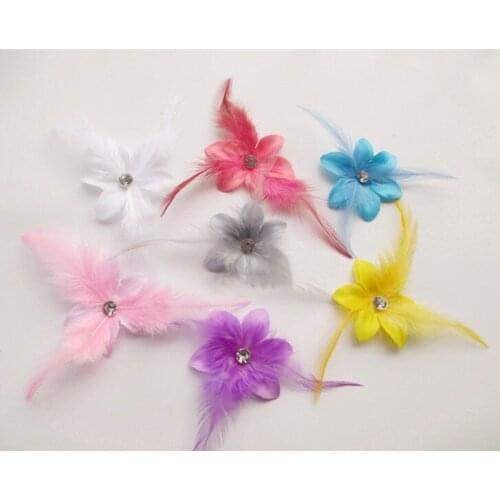 New fashion three feathers brooch with diamond simulation flower hair accessories diy decorative flowers 5CM