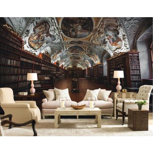 European style library Ceiling Wallpaper Murals Background Wall non-woven 3d Wallpaper Living Room