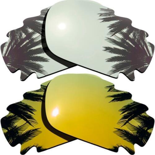 Silver+24K Gold Mirrored) 2-Pairs Polarized Replacement Lenses for Jawbone Vented/Racing Jacket 100% UVA & UVB Protection