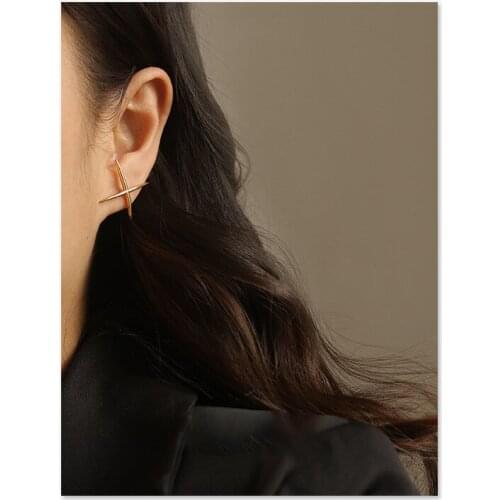 Brass Plated 18K Gold Geometric Lettered X Fashion Elegant Korean Wedding Party Ear Stud Earrings Jewelry for Women Gift New