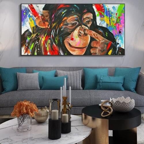 Cute Graffiti Street Animal Posters and Prints on Canvas Painting Funny Monkey Wall Art Picture for Living Room Home Decor