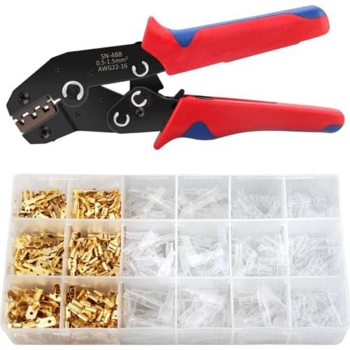 Sn-48b crimping tool 600 pcs 4.8/6.3 plug terminal crimper crimping pliers wire 0.5-1.5mm2 alicate AWG 20-15 hand tool krimptang