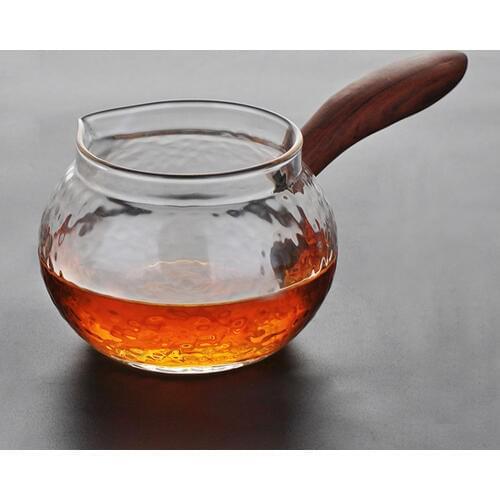 Rosewood Side-handle Glass Cha Hai Gongfu Tea Serving Pitcher Fair Cup 220ml
