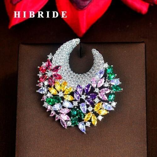HIBIRDE Sparkling Beautiful Multicolor Flower Cubic Zirocina Women Brooches Dress Accessories Fashion Jewelry BC-003