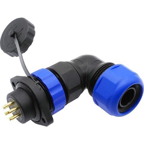SP20 corrugated pipe waterproof connector 2 hole flange socket 1/2/3/4/5/6/7/9/12/14Pin IP68 angle connectors 90 degree elbow