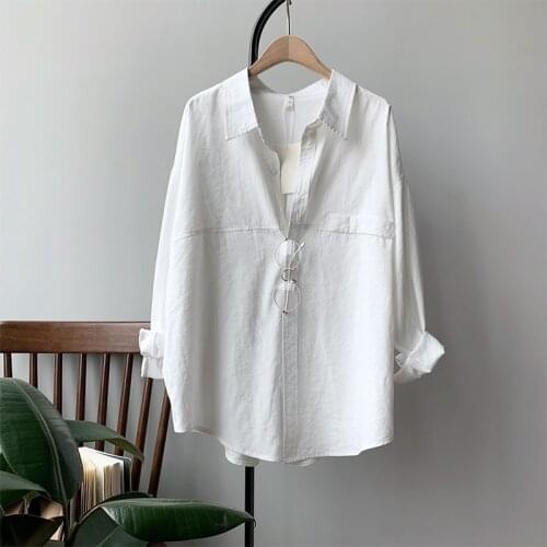 ZHISILAO Office Ladies Blouse Women Plus Size Elegant Formal Loose White Long Sleeve Shirts 2021 Cotton Beige Blousa Vintage