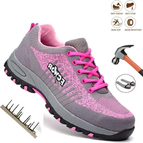 Safety Work Shoes Women Indestructible Steel Toe Shoes Lightweight Work Safety Boots Anti-smash Anti-puncture Sport Shoes Women