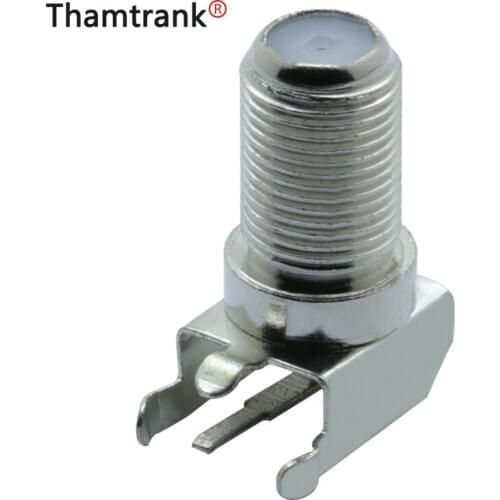 10pcs/lot F Female Jack Right Angle PCB Mount CATV Cable TV Plug Socket Adapter Metal Nickel Plated F Coaxial Adapter