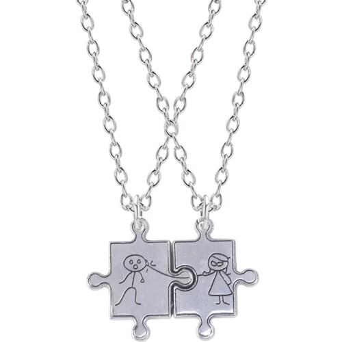 2 Pieces/set Of Rectangular Stitching Carved Black Pattern Pendant Couple Necklace Fashion Men And Women Valentines Day Gift