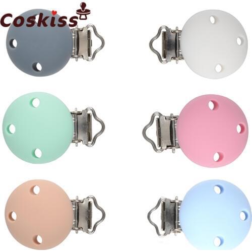 2ps BPA Free Food Grade Silicone Suspender Clip Beads Round Shape Plastic Dummy Clip Silicone Pacifier Clip