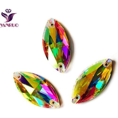 YANRUO Crystal AB 3223 Navette Sew on Rhinestones Horse eye Crystal Stone Beads Sewing Glass Stones for dress