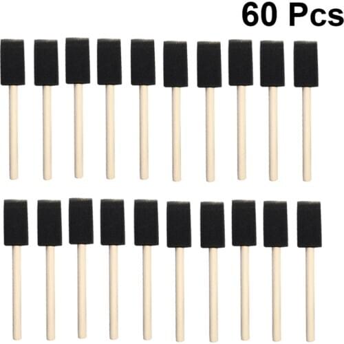 60PCS 1 Inch Foam Sponge Wood Handle Paint Brush Set Lightweight Durable for Acrylics Stains Varnishes Crafts Art