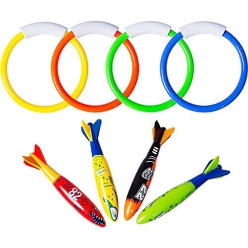 8 Pcs Underwater Swimming Pool Diving Rings, Diving Throw Torpedo Bandits Toys For Kids Gift Set. Training Dive Toys For Learnin