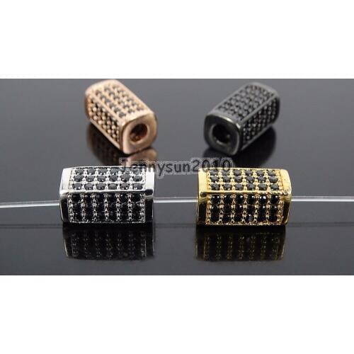 Black Zircon Gems Stones Pave Rectangle Bar Bracelet Connector Charm Beads Silver Gunmatel 10Pcs/Pack